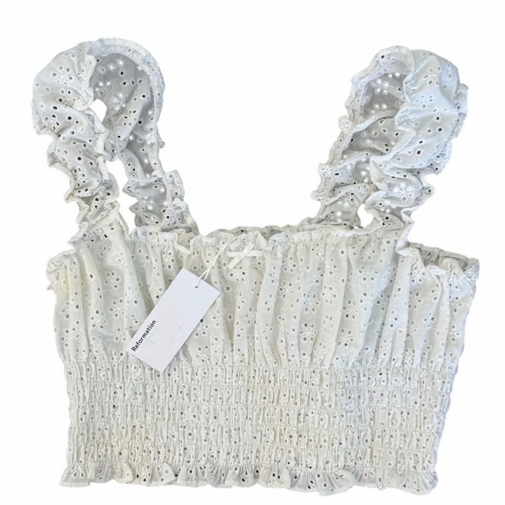 Reformation Emberly Top White Eyelet Crop Top BOHO Coastal Western XL DS NEW